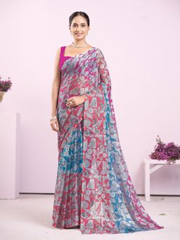 Garden VARELI - Pink Printed Saree Without Blouse