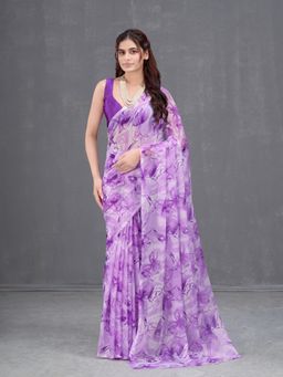 Garden VARELI - Purple Floral Printed Saree Without Blouse
