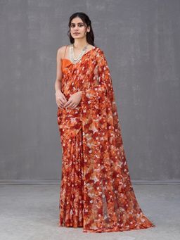Garden VARELI - Brown Floral Printed Saree Without Blouse