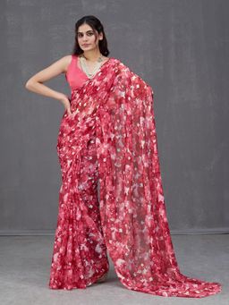 Garden VARELI - Red Floral Printed Saree Without Blouse