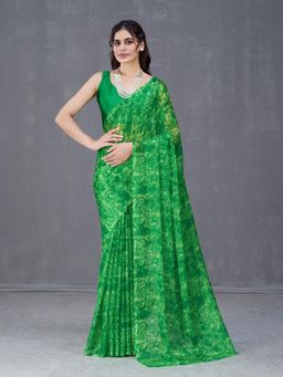 Garden VARELI - Green Floral Printed Saree Without Blouse