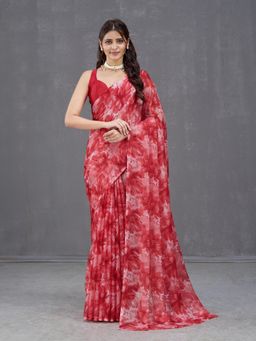 Garden VARELI - Red Printed Saree With Unstitched Blouse
