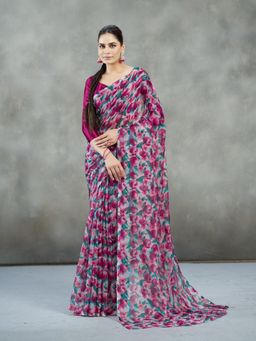 Garden VARELI - Magenta Floral Printed Saree Without Blouse