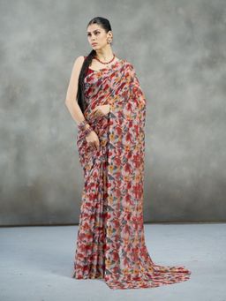 Garden VARELI - Maroon Floral Printed Saree Without Blouse