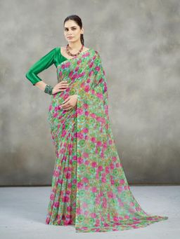 Garden VARELI - Purple Floral Printed Saree Without Blouse