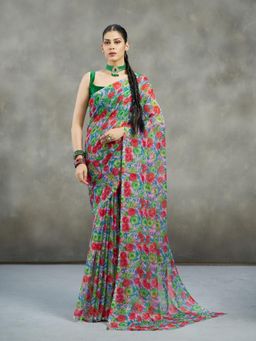 Garden VARELI - Red Floral Printed Saree Without Blouse