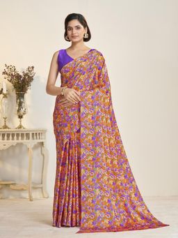 Garden VARELI - Purple Floral Printed Saree Without Blouse