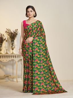 Garden VARELI - Green Floral Printed Saree Without Blouse