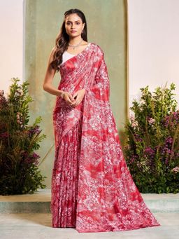 Garden VARELI - Maroon Floral Printed Saree Without Blouse