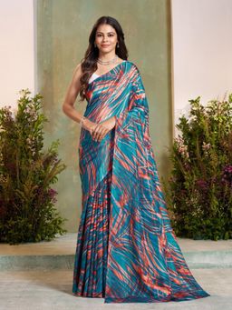 Garden VARELI - Teal Abstract Printed Saree Without Blouse