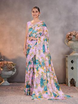 Garden VARELI - Purple Floral Printed Saree Without Blouse