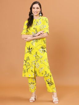 MEENA BAZAAR - Yellow Women Floral Printed Kurta with Pant