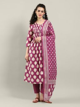 MEENA BAZAAR - Purple Women Printed Kurta with Pant and Dupatta