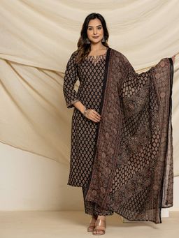 MEENA BAZAAR - Women Black Floral Printed Kurta with Pant and Dupatta
