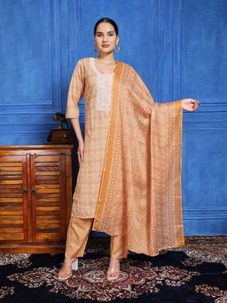 MEENA BAZAAR - Mustard Geometric Thread Work Kurta with Pant and Dupatta