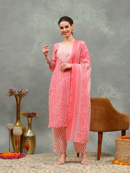 MEENA BAZAAR - Pink Printed Thread Work Kurta with Pant and Dupatta