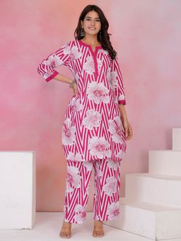 MEENA BAZAAR - Women Pink Floral Printed Kurta with Pant