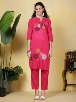 MEENA BAZAAR - Pink Women Geometric Thread Work Kurta with Pant