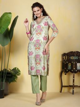 MEENA BAZAAR - Green Printed Kurta with Pant