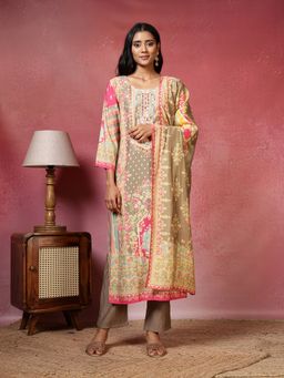 MEENA BAZAAR - Green Floral Embroidered Kurta with Pant and Dupatta