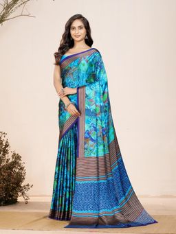 Garden VARELI - Teal Printed Saree Without Blouse