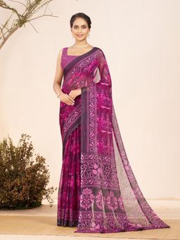 Garden VARELI - Magenta Printed Chiffon Saree With Unstitched Blouse