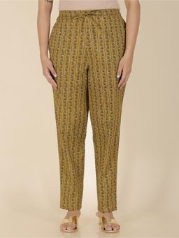 ARAMYA - Olive Soft Cotton Floral Pant