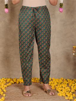ARAMYA - Green Soft Cotton Floral Pant