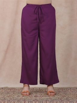 ARAMYA - Mauve Viscose Solid Palazzo