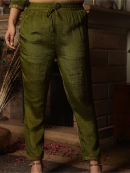 ARAMYA - Lime Green Poly Chinon Solid Pant