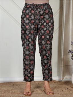ARAMYA - Black Soft Cotton Ajrakh Printed Pant