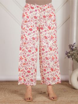 ARAMYA - Off White Soft Cotton Floral Palazzo