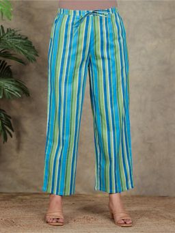 ARAMYA - Green Soft Cotton Striped Pant