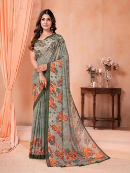 Garden VARELI - Grey Printed Saree With Unstitched Blouse