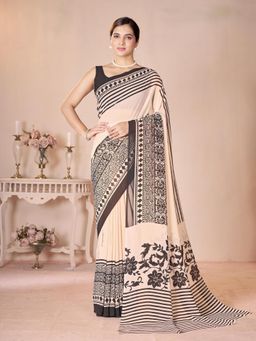 Garden VARELI - Beige Floral Printed Saree With Unstitched Blouse