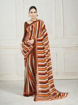 Garden VARELI - Brown Stripes Saree With Unstitched Blouse