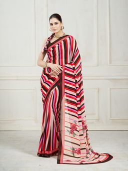 Garden VARELI - Red Stripes Printed Saree Without Blouse