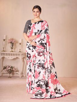 Garden VARELI - White Printed Saree With Unstitched Blouse