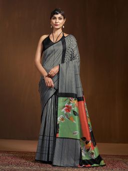 Garden VARELI - Black Stripes Printed Saree Without Blouse