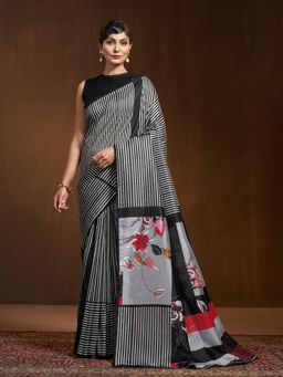 Garden VARELI - Black Stripes Printed Saree Without Blouse