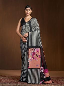Garden VARELI - Black Stripes Printed Saree Without Blouse