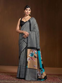 Garden VARELI - Black Stripes Printed Saree Without Blouse