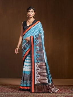Garden VARELI - Blue Geometric Printed Saree Without Blouse