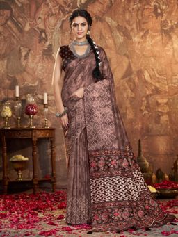 Garden VARELI - Brown Printed Saree With Unstitched Blouse
