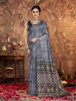 Garden VARELI - Grey Printed Saree Without Blouse