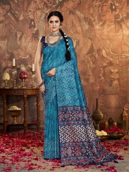 Garden VARELI - Blue Printed Saree Without Blouse