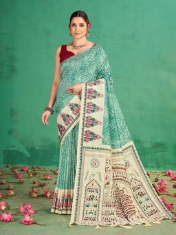 Garden VARELI - Green Printed Saree Without Blouse