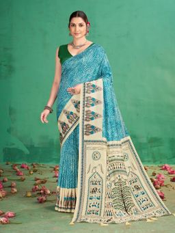 Garden VARELI - Blue Printed Saree Without Blouse