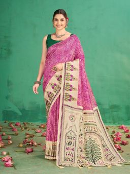 Garden VARELI - Pink Printed Saree With Unstitched Blouse