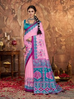 Garden VARELI - Pink Printed Saree With Unstitched Blouse